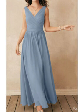 AW BRIDAL sz 4 S light dusty blue chiffon Gwyneth bridesmaid maxi dress NEW 0B2